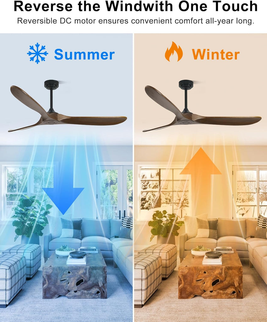 60" Wood Ceiling Fan no Light, Smart Ceiling Fans without Lights with Alexa Google App