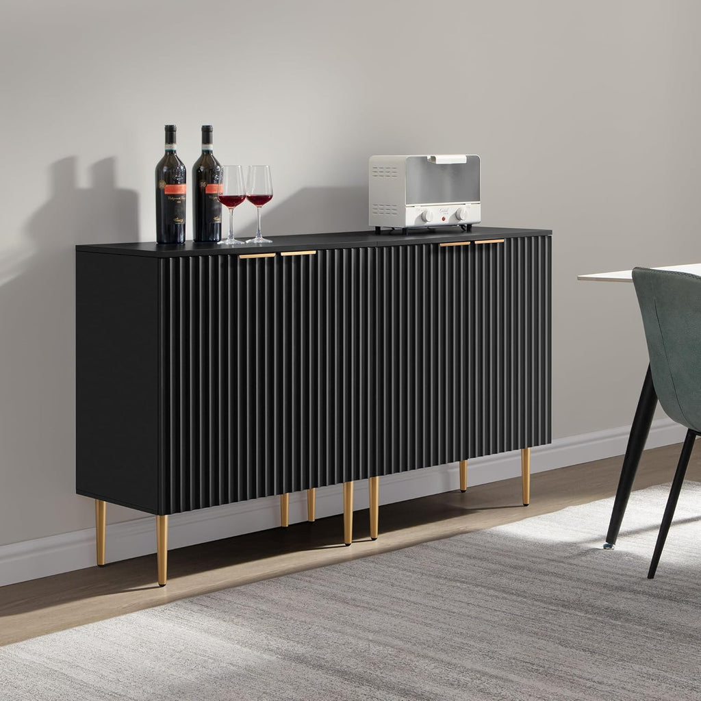 57" Modern Sideboard Buffet Cabinet - Elegant Storage Credenza with 4 Doors & Adjustable Shelf