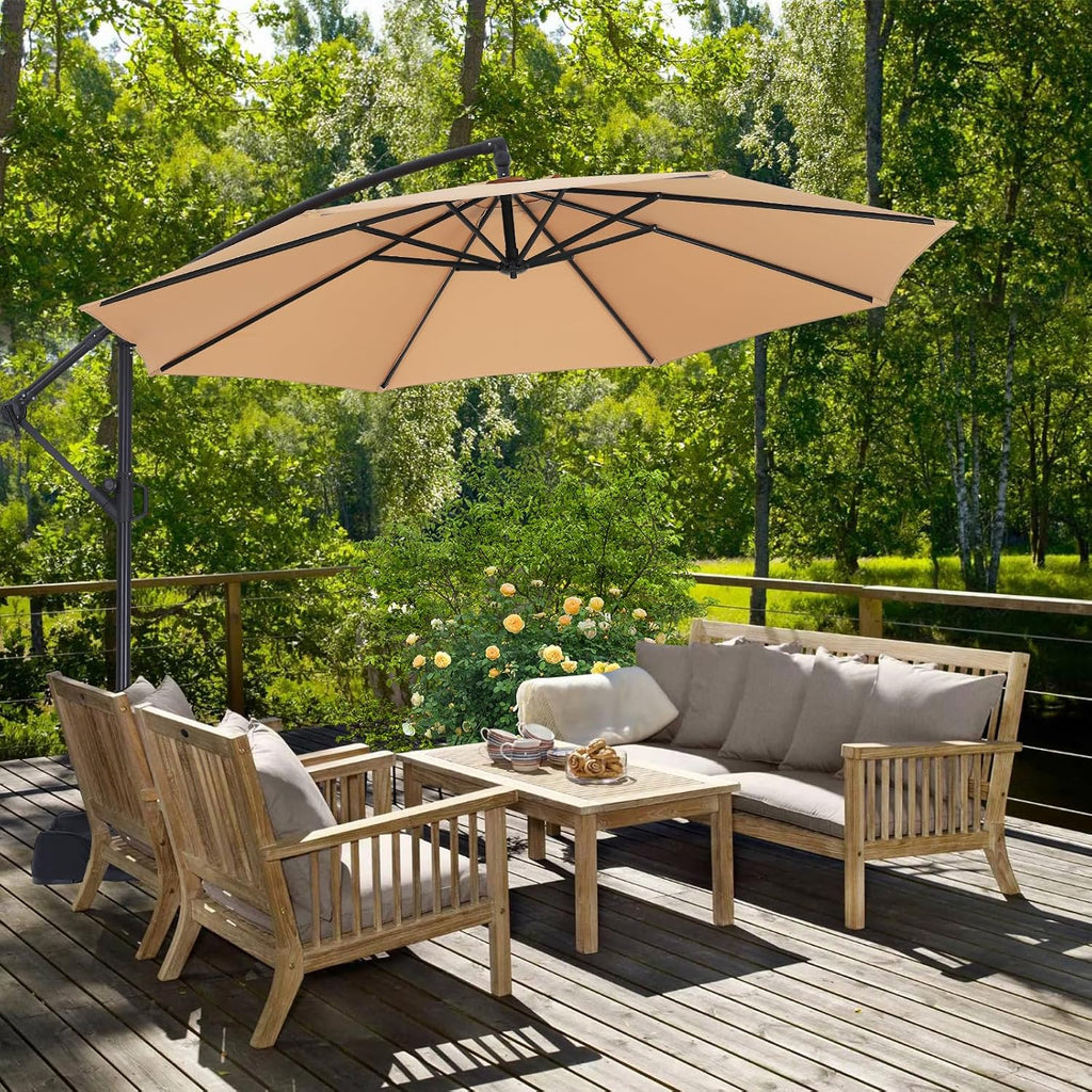 10FT Cantilever Patio Umbrella with base included - Khaki