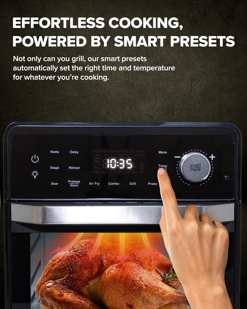 2026 Air Fryer Oven & Grill Comb, Plug-in Powered Grill Plate for True Char Flavor & Marks, 2-Layer Glass Door, Cooler