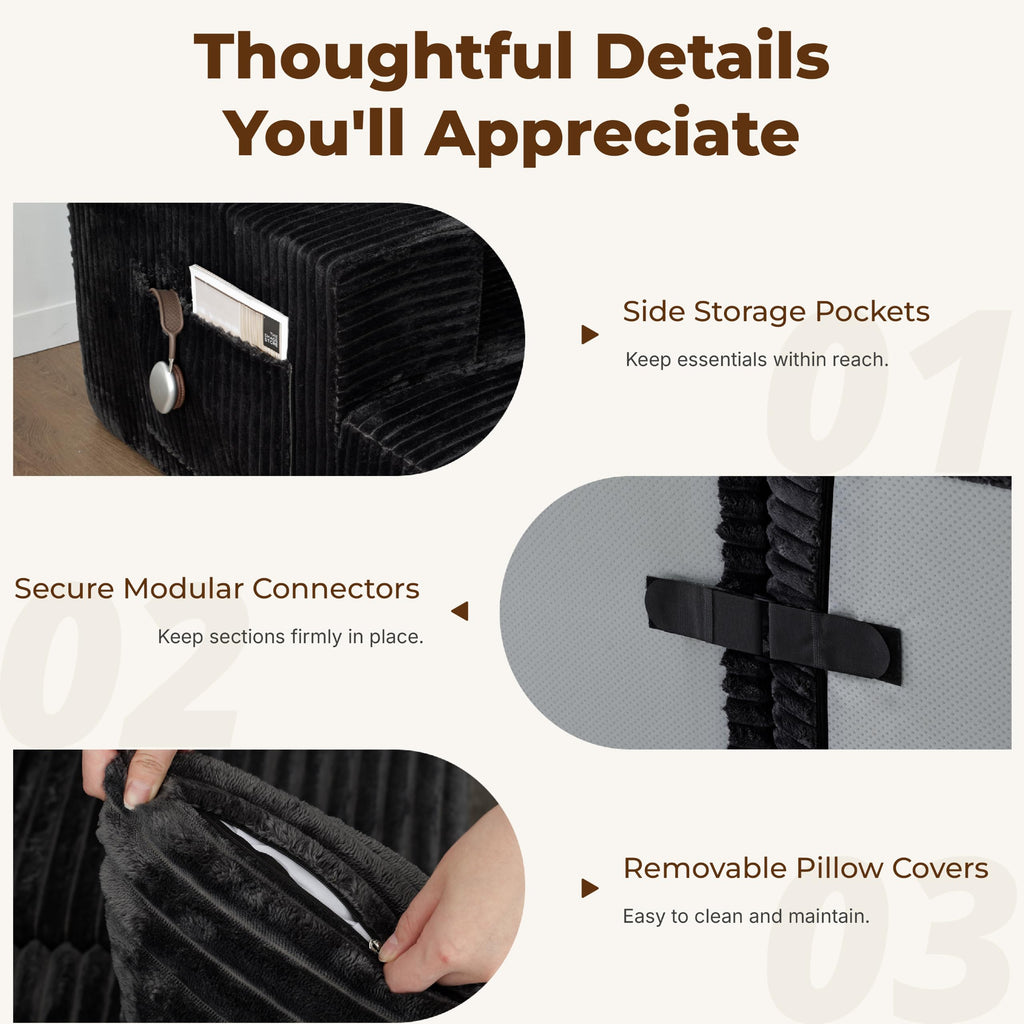 Modular Boneless U-Shaped Couches with Side Pockets