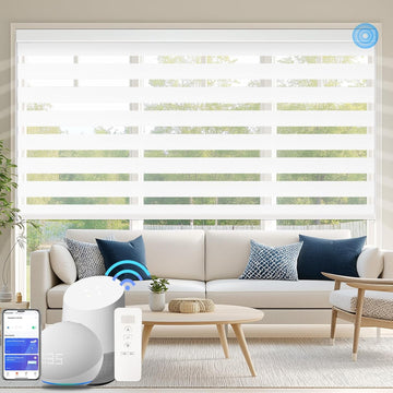 Motorized Zebra Blinds Custom Size Smart Dual Layer Shades for Windows with Remote | Assembled in USA | Electric Day