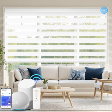 Motorized Zebra Blinds Custom Size Smart Dual Layer Shades for Windows with Remote | Assembled in USA | Electric Day