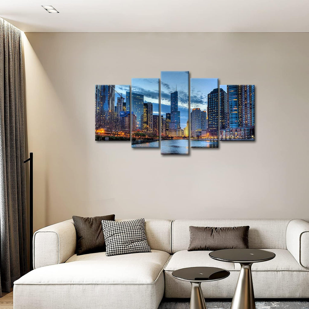 Chicago Wall Art 5 Panel Chicago Skyline Usa Pictures Prints On Canvas City The Picture Decor Oil Modern Decoration