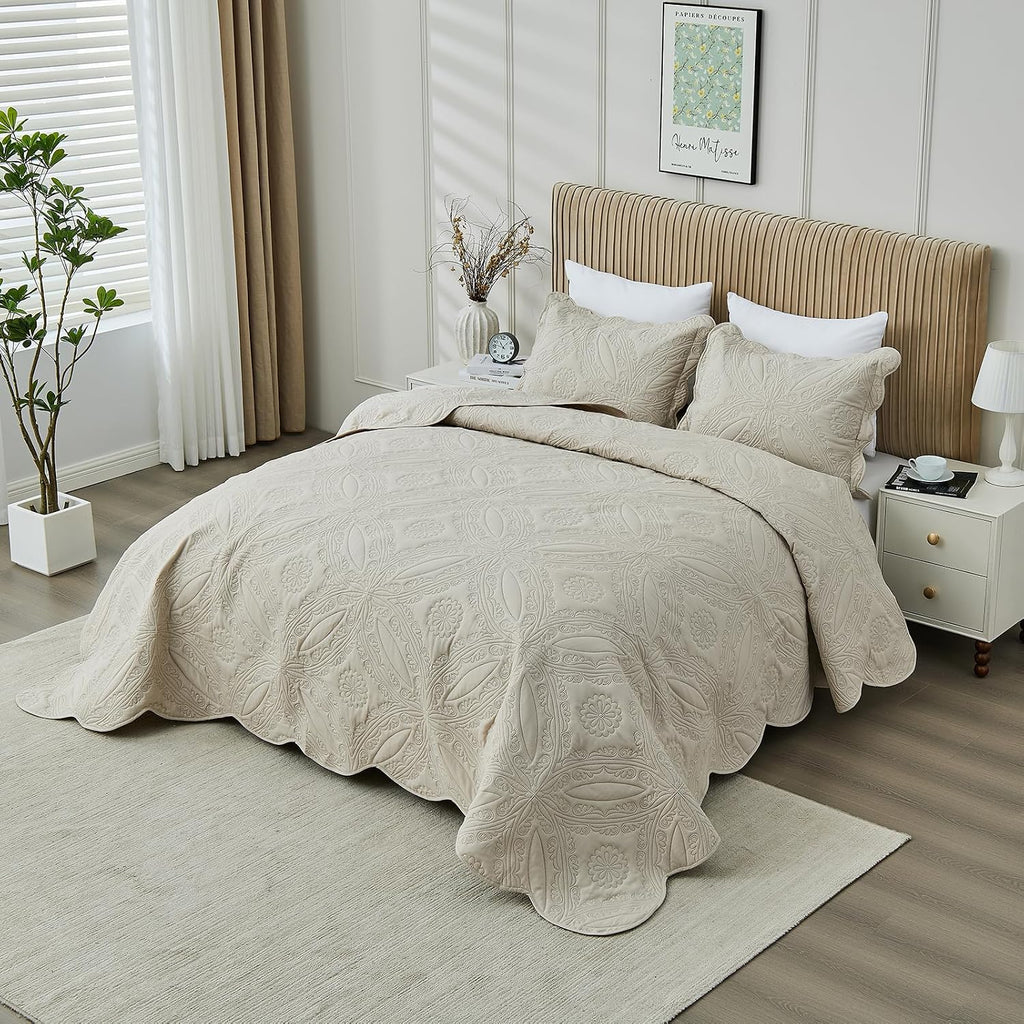 Oversized King Bedspreads 128x120 for Extra Wide Tall King or Cal King Bed Ultrasonic Quilted Coverlet Set 3 Piece