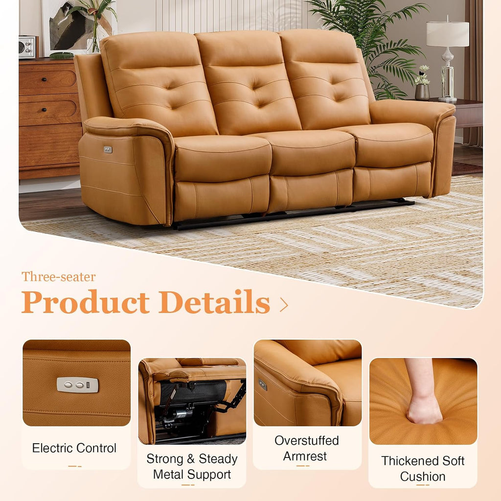 Power Recliner Sofa Couch, Breathable Faux Leather Reclining Couches with USB Charging Port, Overstuffed Armrest and