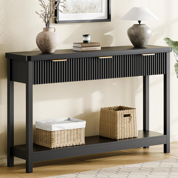 Fluted Console Table, 51 Inch Entryway Table with 3 Drawers | Scandi farmhouse look with quiet full-extension slides