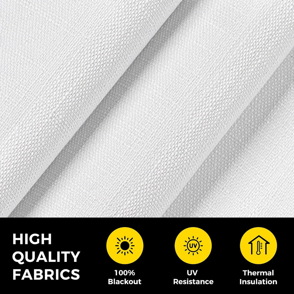 No Drill Cordless Roman Shades for Windows, - 100% Blackout - Linen - Mist White