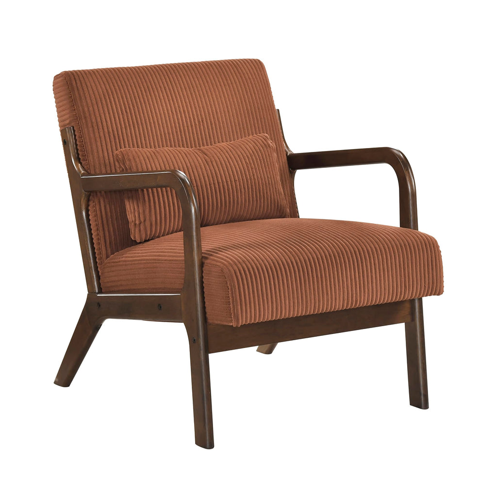 Mid Century Modern Accent Chair-with Solid Wood Armrests and Legs, 1 Lumbar Pillow, Cushioned Seat and Backrest