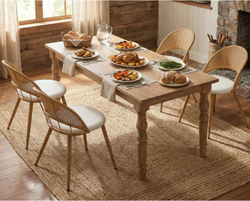 Rattan Dinner Chairs Set of 4 with Faux Leather Cushion, Modern Dining Room Chairs w/Adjustable Foot Pads, Kitchen