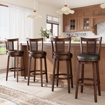 30 Inch Bar Stools Set of 4, Wooden Swivel Bar Stools, 360 Degrees Swivel Chairs with Upholstered, Wrap-Around