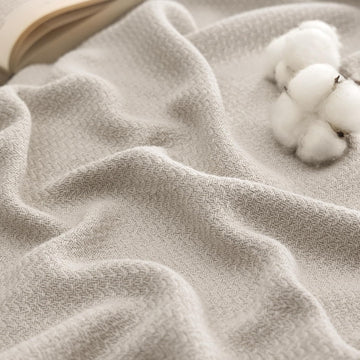 GentleSoft 100% Cotton Large Throw Blanket, Soft Cozy Herringbone Woven Cotton Throw for Summer, Linen Beige Office