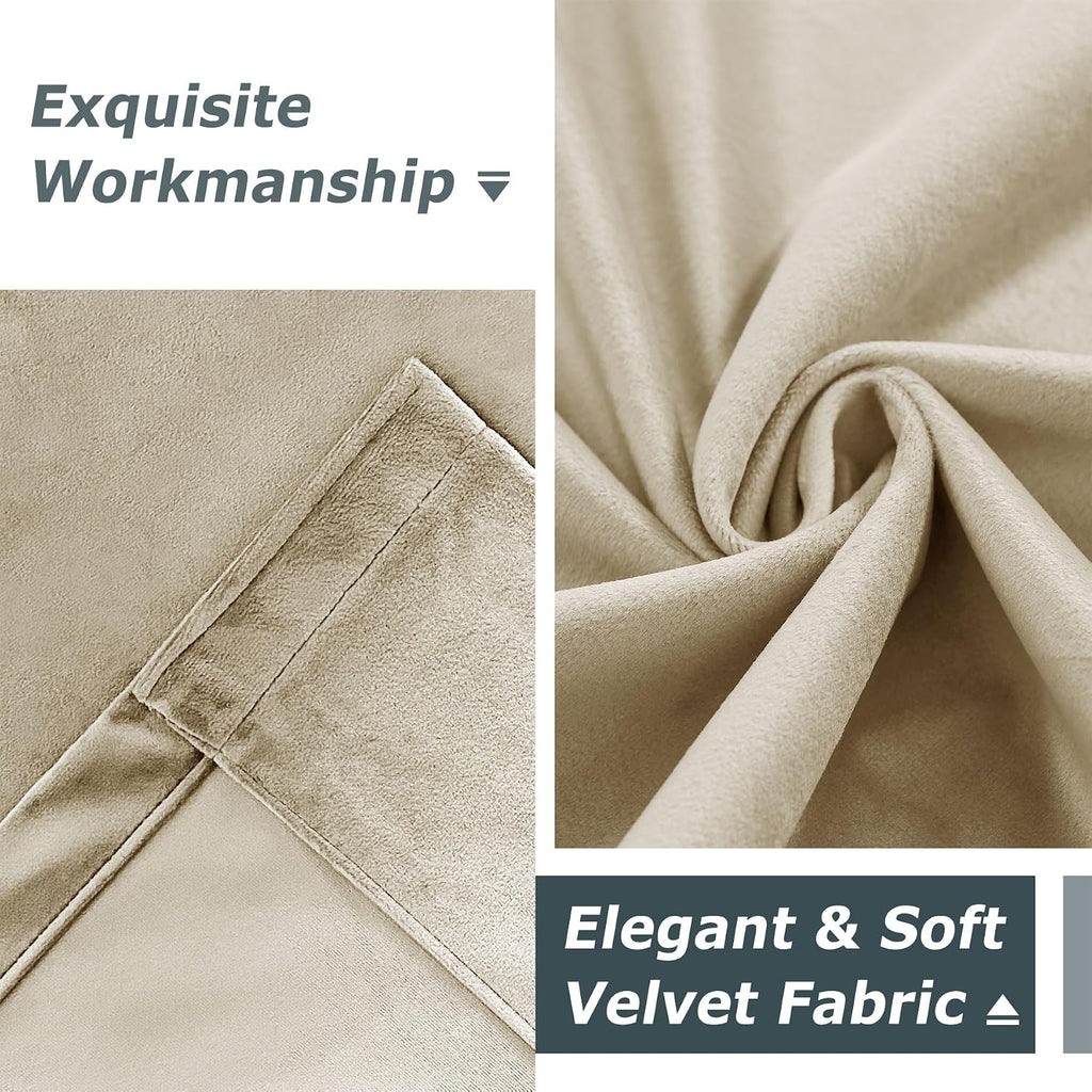 Velvet Curtains with Blackout Lining Indoor Heat Insulated Soft Luxury Back Tab/Rod Pocket 2 in 1