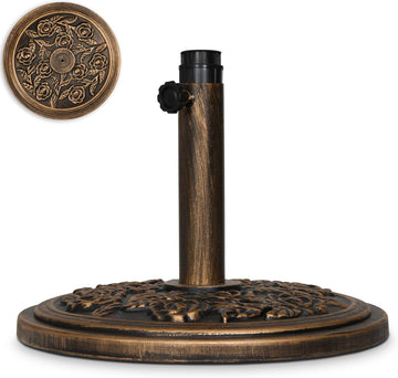 20 lb Patio Umbrella Base Stand, Decorative Rose Medallion Antique Bronze Finish, Fits 1.5-1.9 in Poles w/Adapters