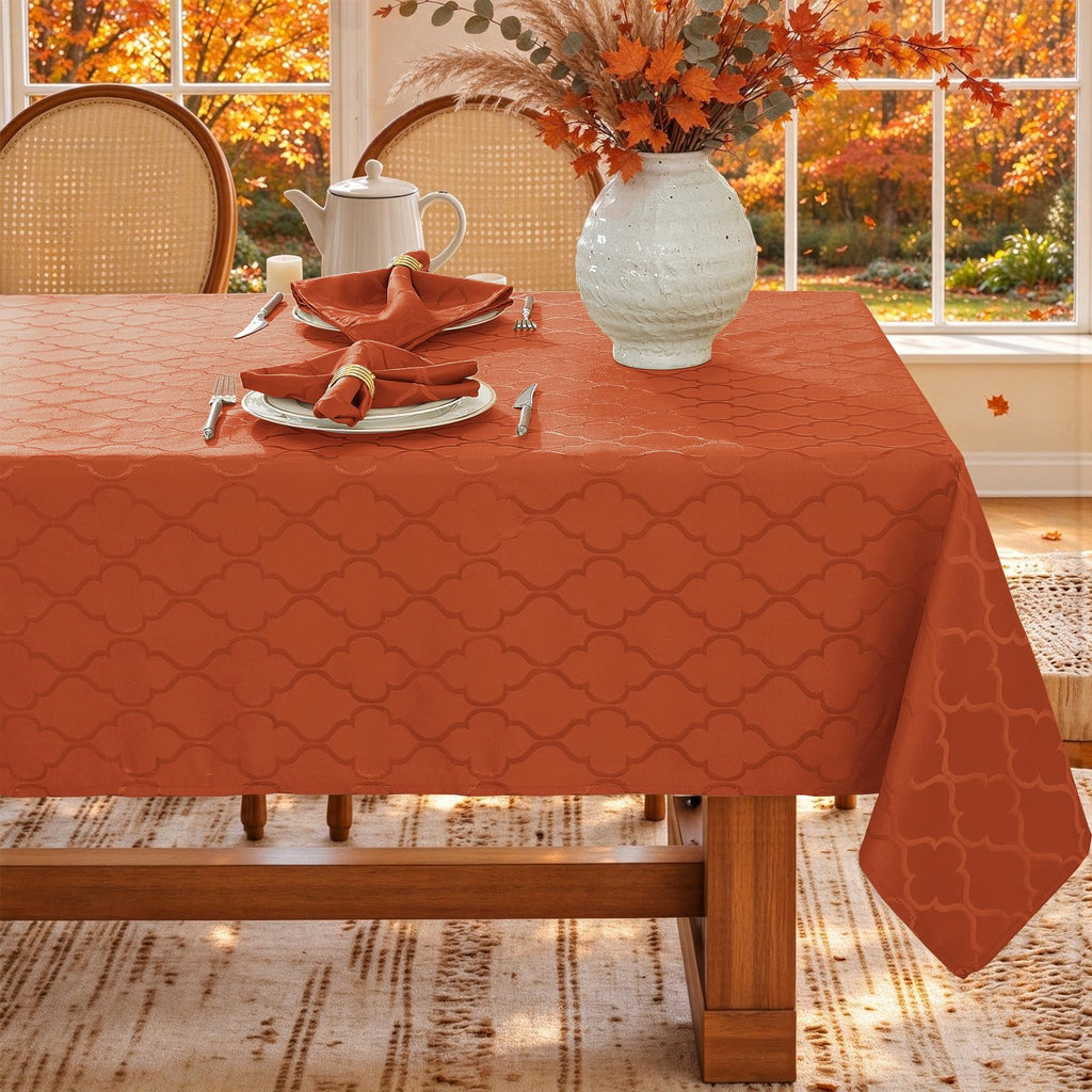 Fall Thanksgiving Tablecloth, Jacquard Rectangle, Rust/Burnt Orange