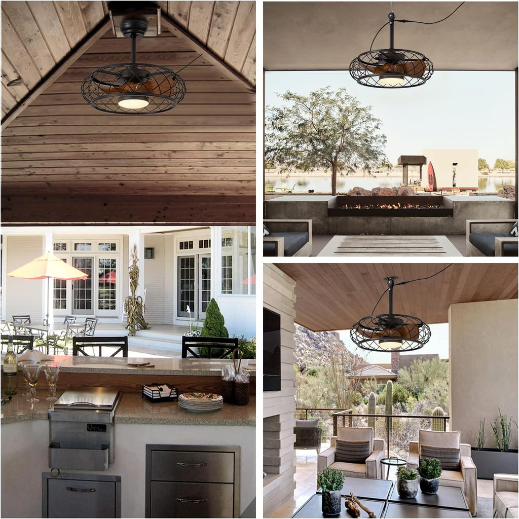 20'' Outdoor Ceiling Fans with Lights, Gazebo Fan Wet Rated Remote&APP Control, Plug in Ceiling Fan for Patios