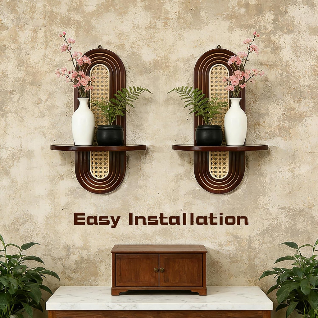 Small Floating Shelf for Wall, Decorative Shelf Set of 2, Boho Shelves Room (Walnut)