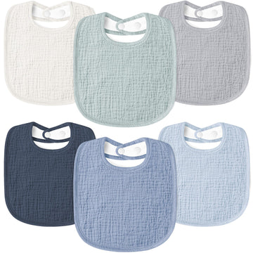 Muslin Baby Bibs 6 Pack Bandana Drool Bibs, Soft Square Adjustable Baby Drooling Bibs for Unisex Girls & Boys(Blue)