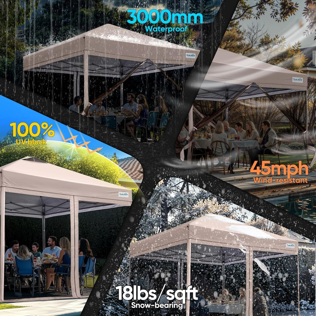 10'x10' Pop up Screened Canopy Tent with Mosquito Netting, Portable Easy up Outdoor Screen House Shelter and Picnic