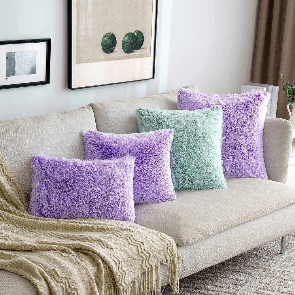 Pack of 2 Ultra Soft Fluffy Throw Pillow Covers Decorative Plush Shaggy Double-Sided Faux Fur Pillow Cases Cushions