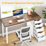 Computer Desk with 5 Drawers, 47 inches Rustic Brown Home Office Desk with Storage
