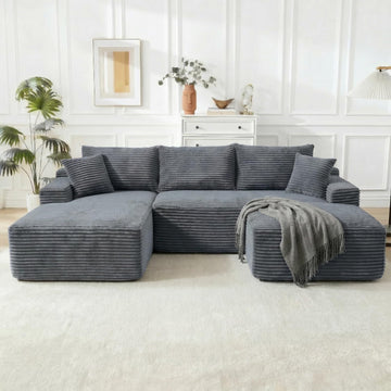 108" Cloud Sectional Couch, Modern Boneless Couch with Chaise, Deep Seat Modular Sectional Sofa Corduroy Foam Couches