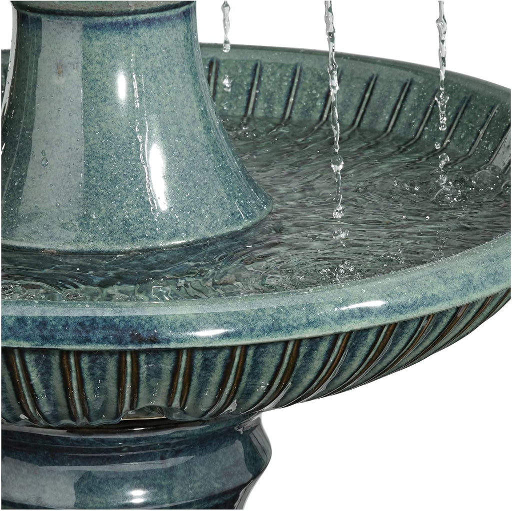 Formentera 46" High Large Italian Indoor Outdoor Decor Teal Blue Ceramic Floor Fountain with Light LED Waterfall
