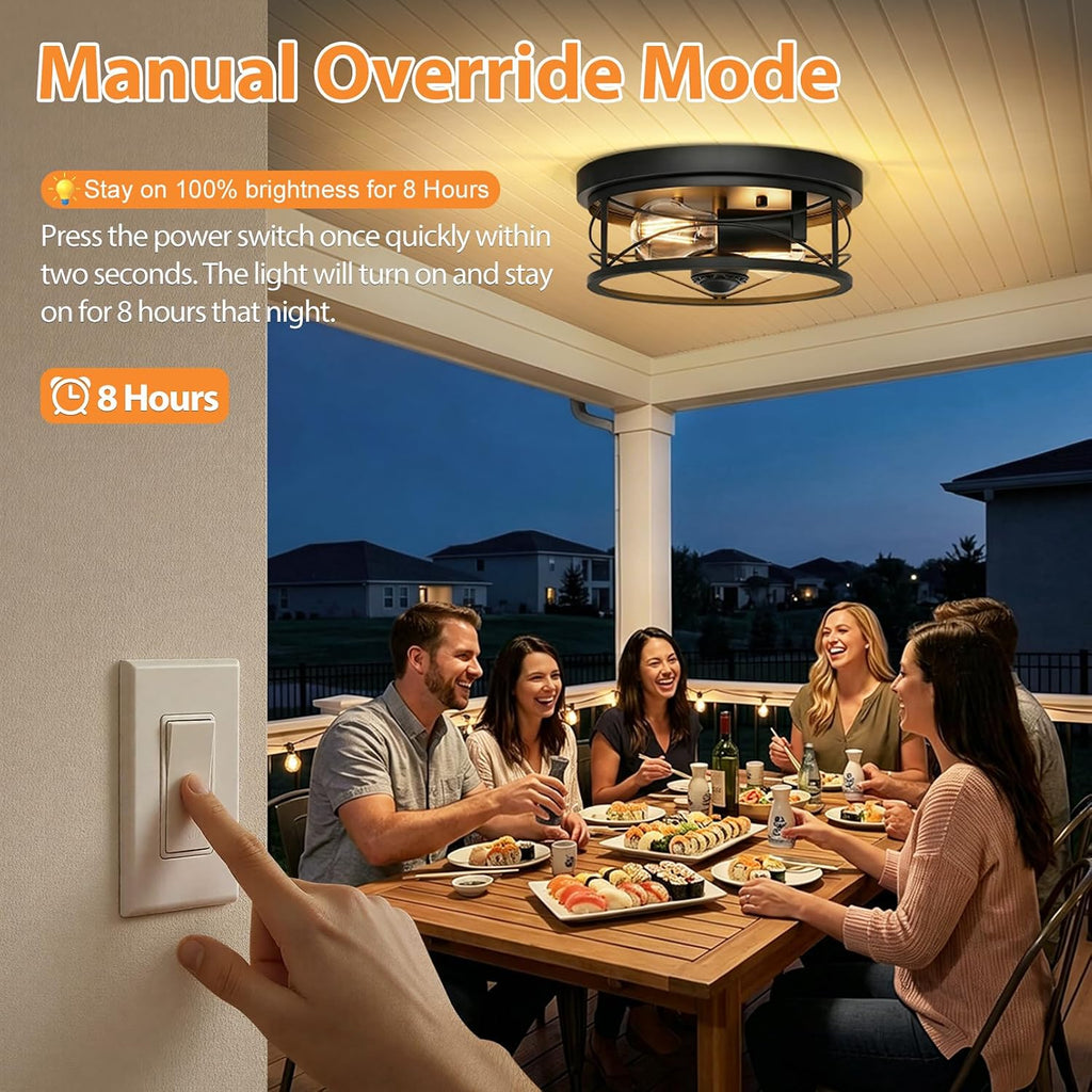 Motion Sensor Outdoor Ceiling Light, 2-Light Flush Mount Black Porch Light