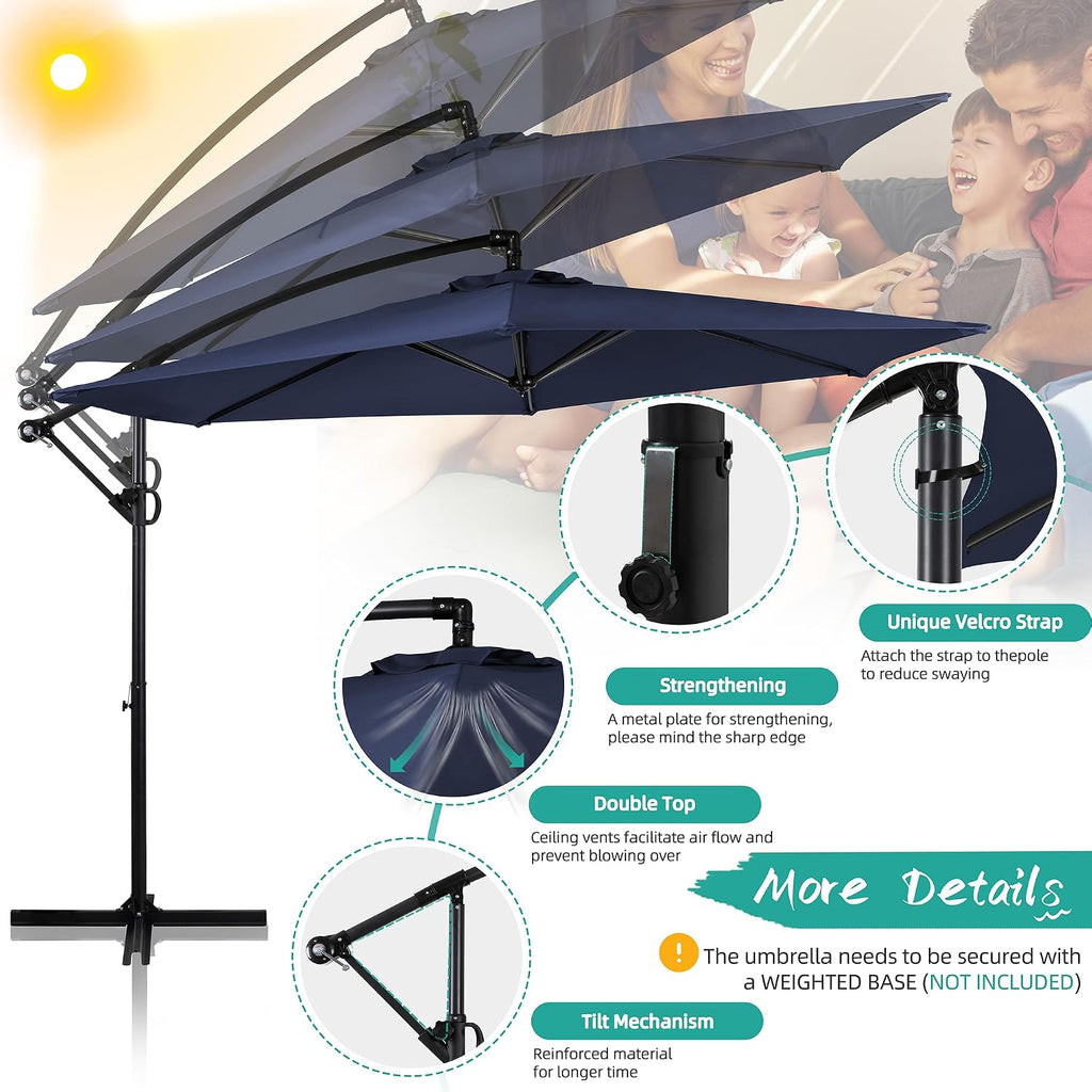 Offset Patio Umbrella with Easy Tilt Adjustment,Crank and Cross Base, Outdoor Cantilever Hanging Umbrella