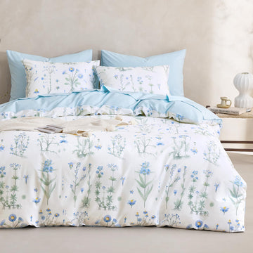 Botanical Comforter Set, 100% Cotton Fabric, Floral Flower Cottagecore Neutral Coquette Aesthetic, 3 Pieces Bedding