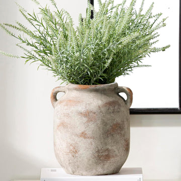 Ceramic Flower Vase Home Decor - 7.6 Inch Farmhouse Rustic Table Vases with Handle Living Room Decoration Decorative