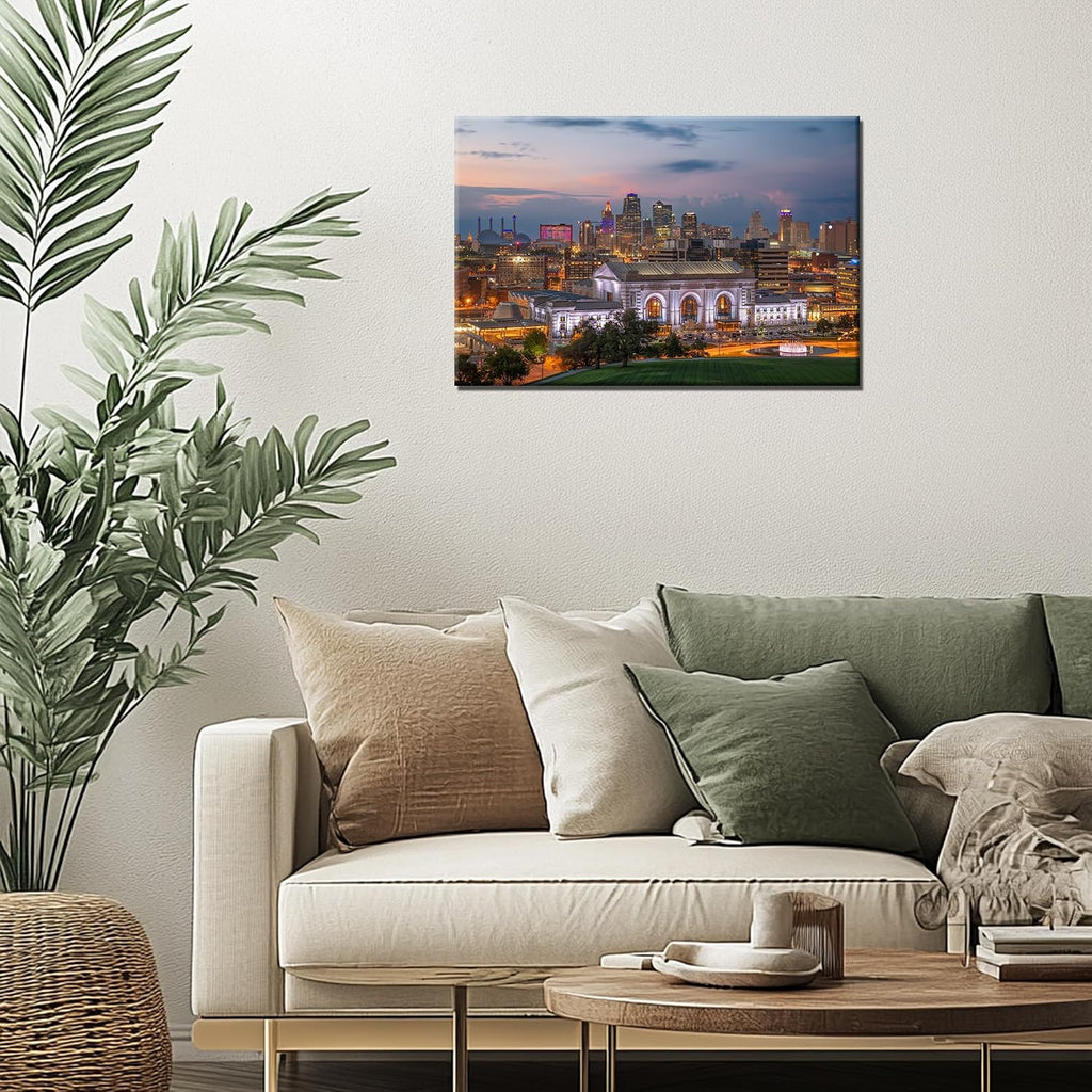 Kansas City Canvas Wall Art Missouri Cityscape Wall Decor Kansas City Skyline Picture Print Union Station Painting
