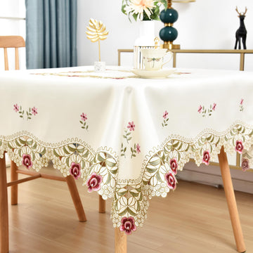 Jacquard Floral Embroidered Square Tablecloth 52 x 52 inch