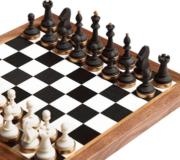 Luxury & Decorative Wooden Chess Set, Walnut Leather Chess Board with Weighted Chess Pieces, Unique Deluxe Wooden