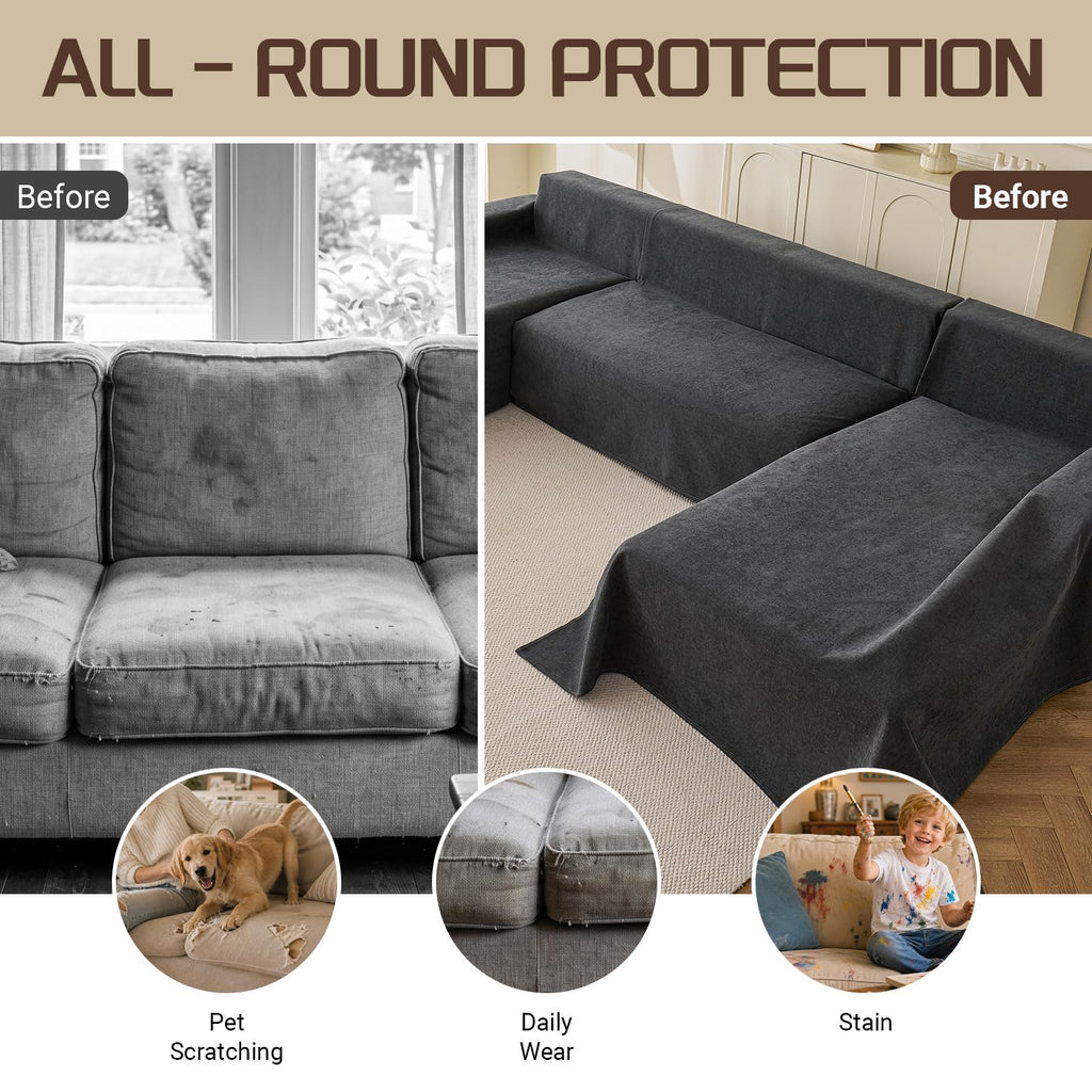 Sectional Couch Covers U Shape, 3 Pieces Waterproof Sofa Cover for Sectional Sofa, Non Slip U Shaped Couch Cover with