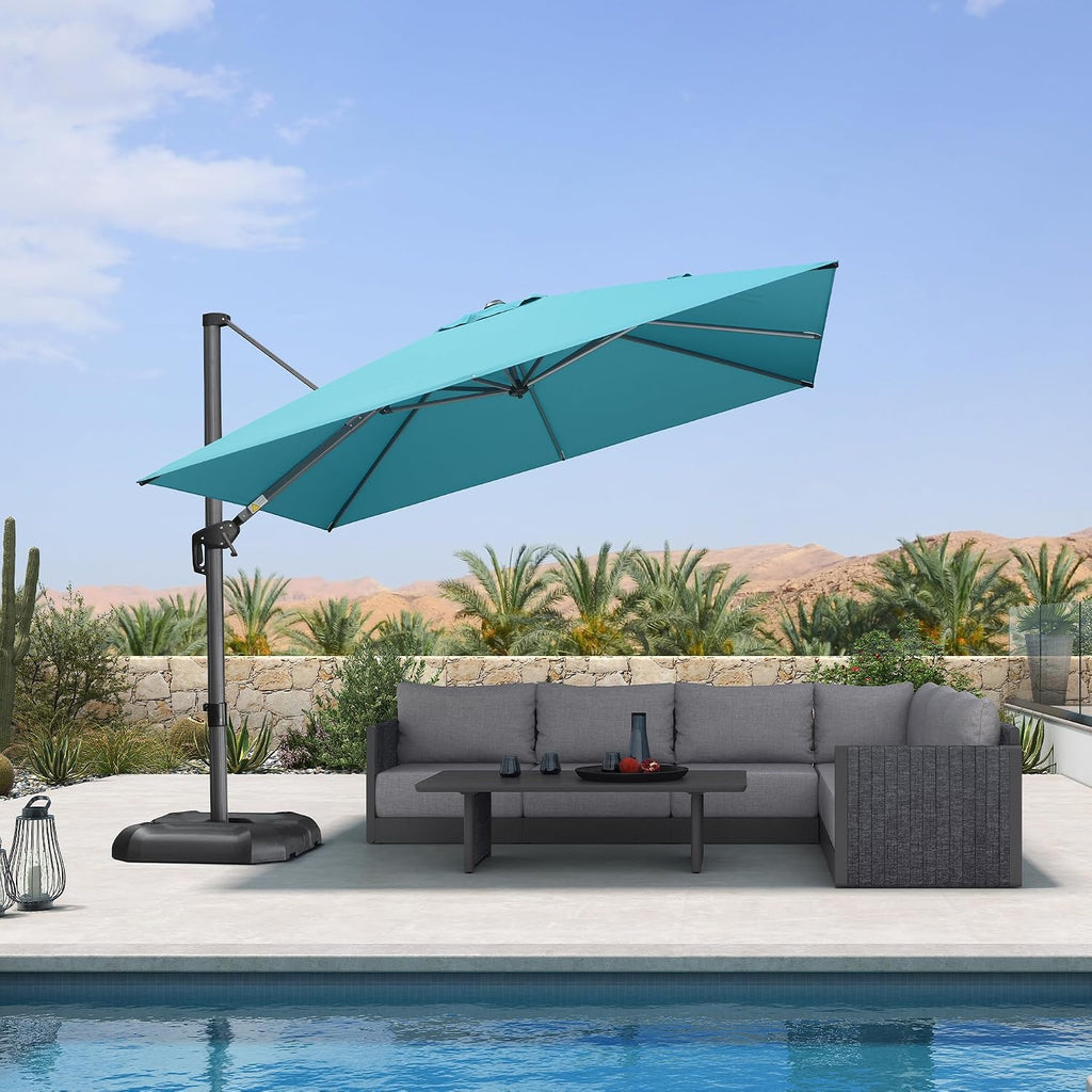 Patio Umbrella with Base 10 Feet Outdoor Cantilever Square Umbrella Aluminum Offset Umbrella with 360-degree Rotation