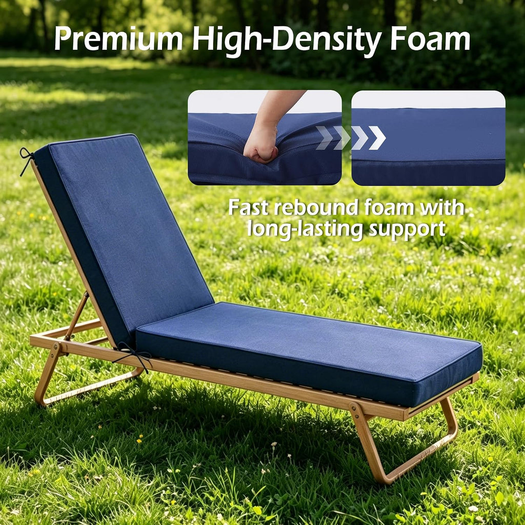 Chaise Lounge Cushions Outdoor, 72"x21"x3", Navy Blue