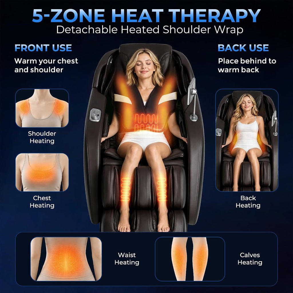 2026 Massage Chair Full Body, 5 Heating Zones for Daily Pain Relief, Zero Gravity 54'' SL-Track, Body Scan, 18 Auto &