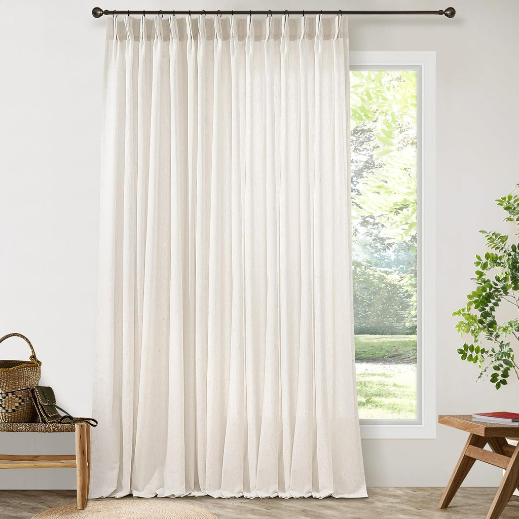 Pinch Pleat Linen Sheer Curtains for Patio Sliding Door Light Filtering Semi Sheer