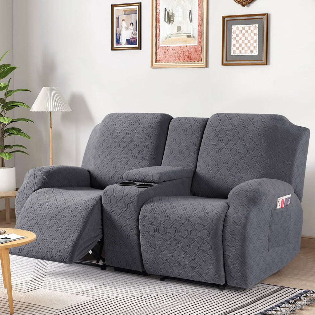 Stretch Recliner Loveseat Cover with Middle Console, Dark Gray