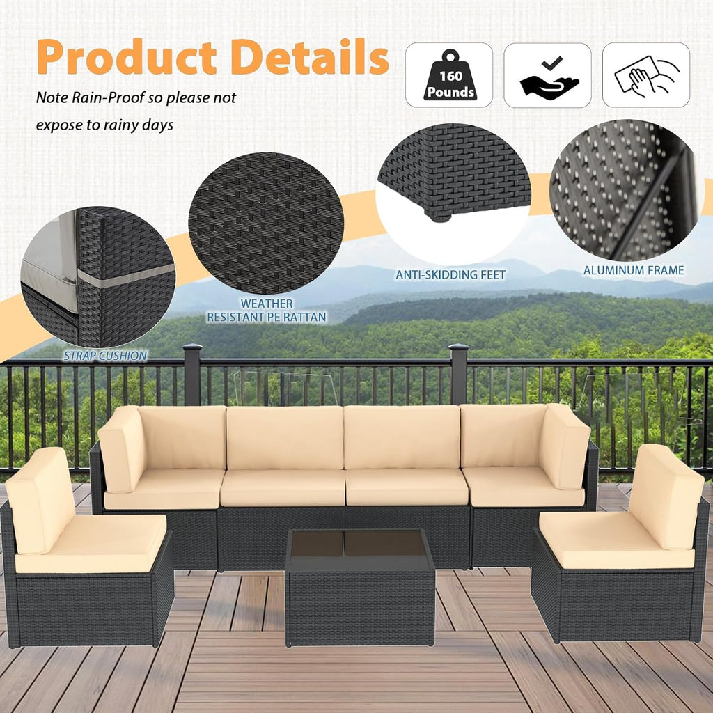 7 Piece Outdoor Patio Furniture Set, Outdoor Sectional Conversation Furniture Chair with Coffee Table