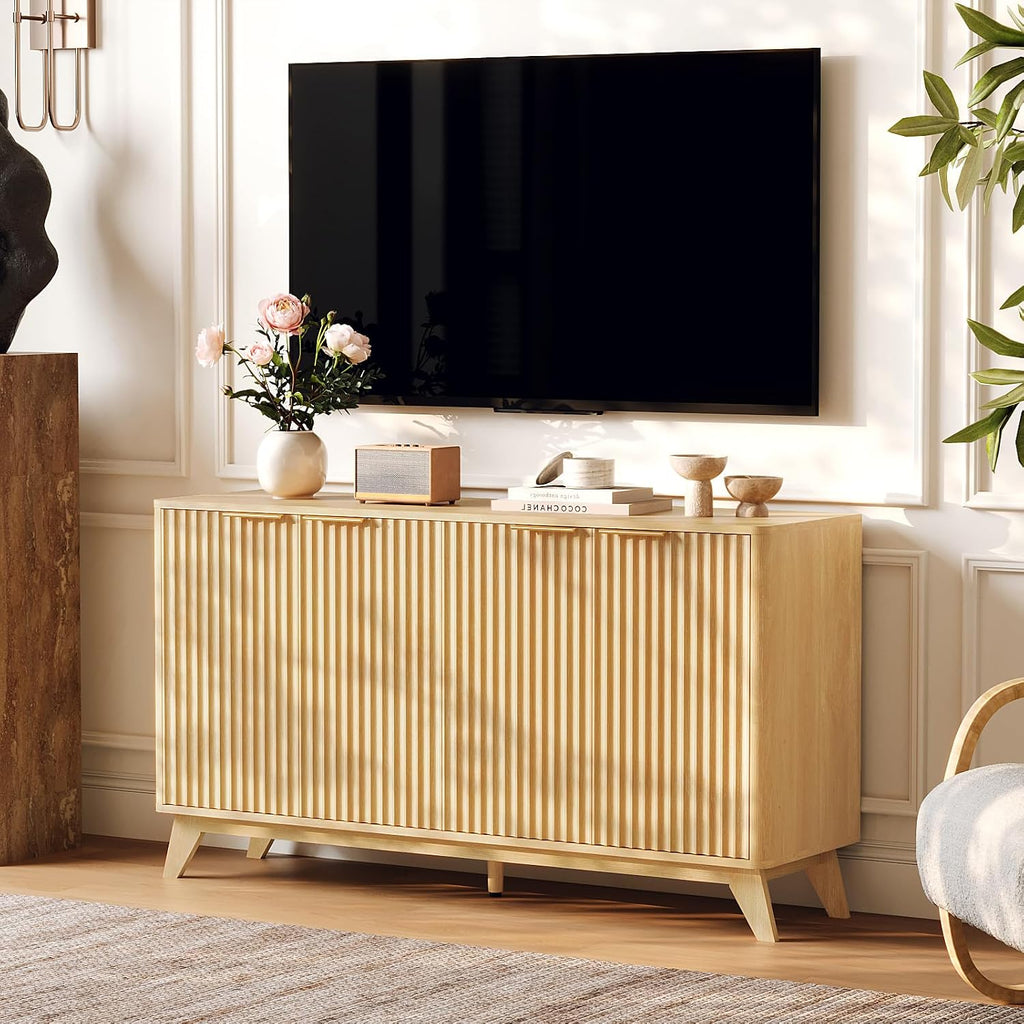 Fluted Sideboard Buffet Cabinet with Storage, Storage Cabinet with Doors and Adjustable Shelves, Buffet for Kitchen