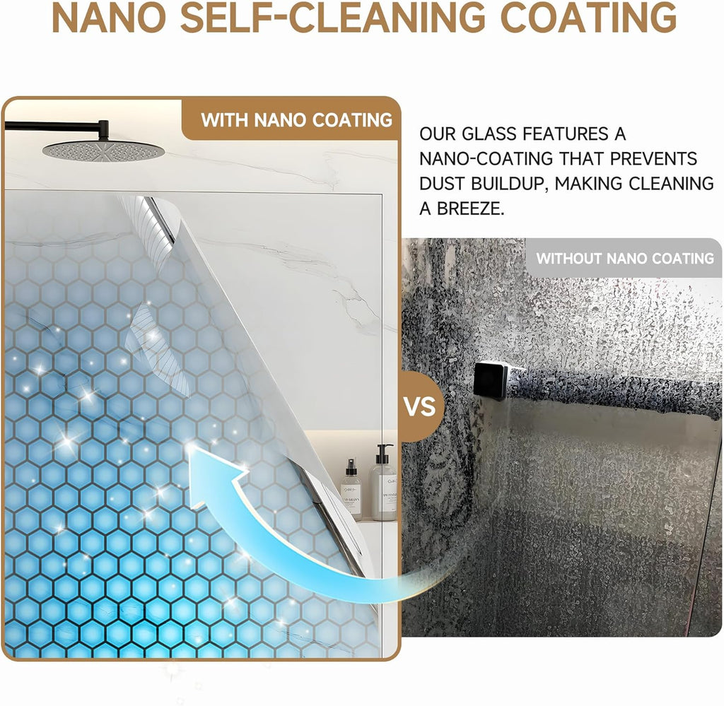 Shower Glass Panel Fixed Shower Screen, 32” W x 78” H 3/8” 10mm Single Frameless Shower Doors for Walk in Shower with