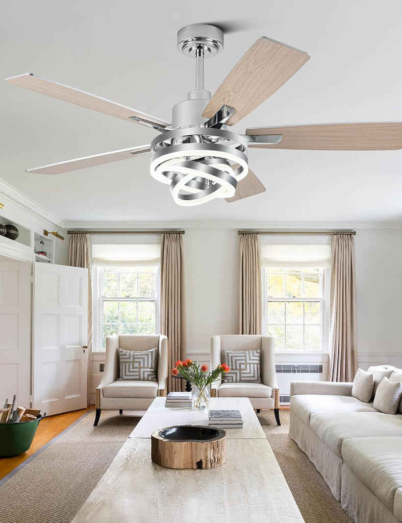 52" Ceiling Fan with Light Chandelier Fan Modern DC Motor Dimmable Led Fandelier Ceiling Fan with Light