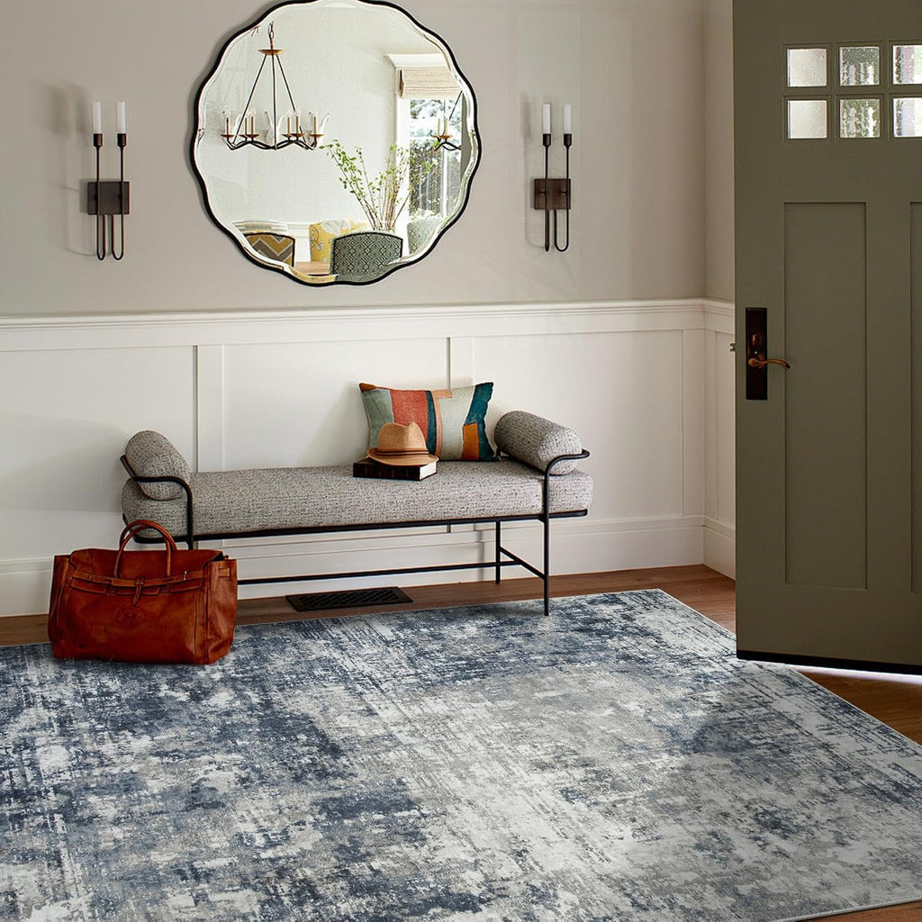5x7 Area Rugs Bedroom Dining Room Washable Blue Grey