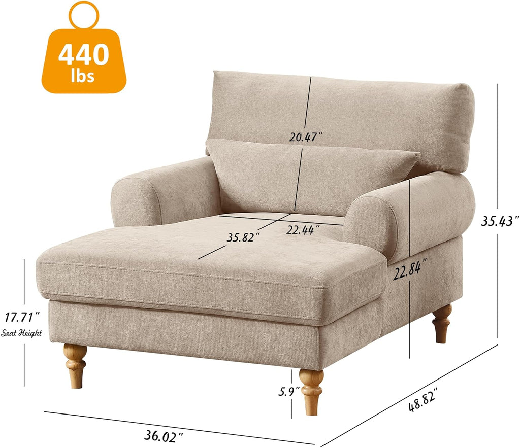 Modern Chaise Lounge Chair with Adjustable Backrest, Upholstered Indoor Leisure Sofa Recliner, Oversized Accent Chair