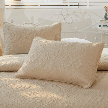 Beige Damask Quilted Pillow Shams Cotton Standard Size Pillow Cases Set of 2 Soft Matelasse Decorative Pillow Covers