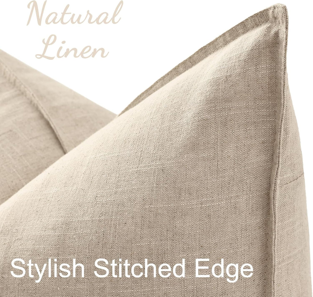 Summer Decorative Linen Euro Sham Throw Pillow Covers 26x26 Inch Set of 2 Natural Beige Pillow Covers with Flange