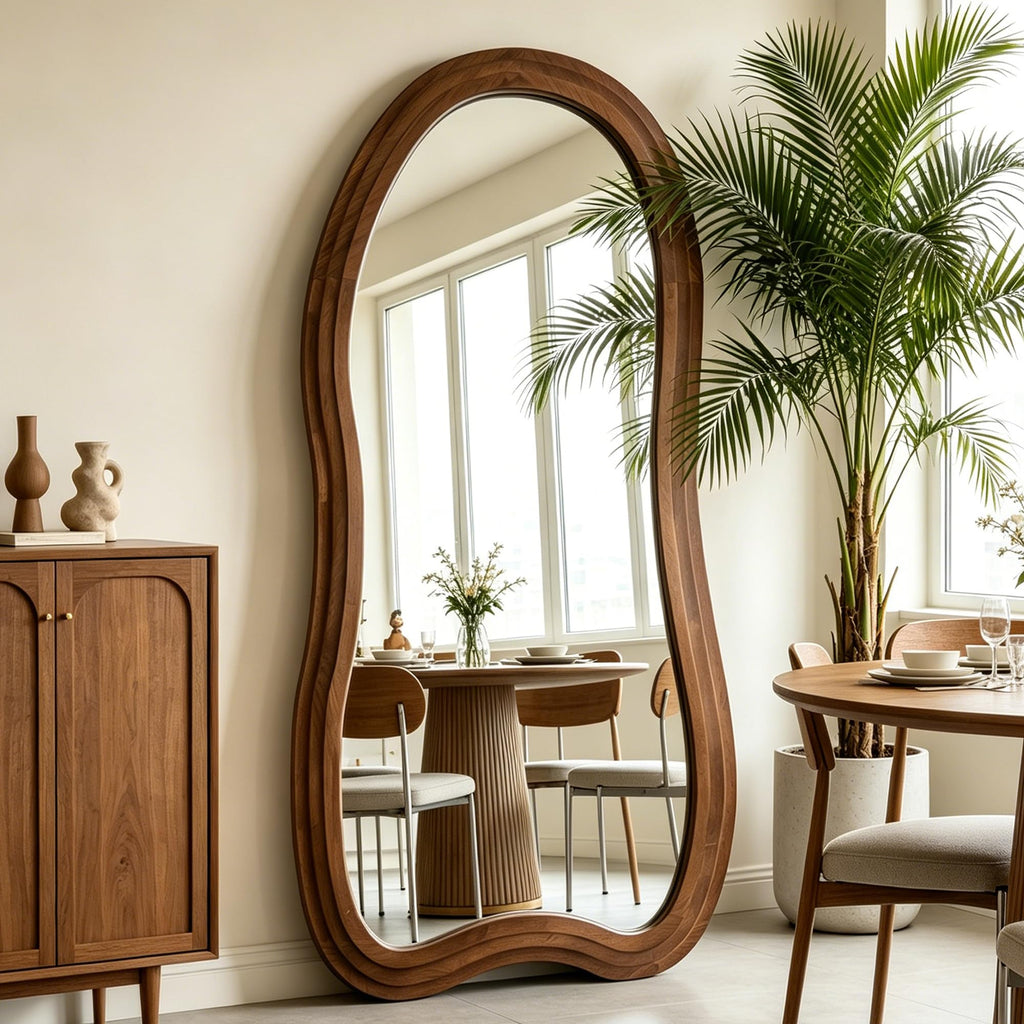 Solid Wood Full Length Mirror, 67"x31.5" Irregular Floor Mirror