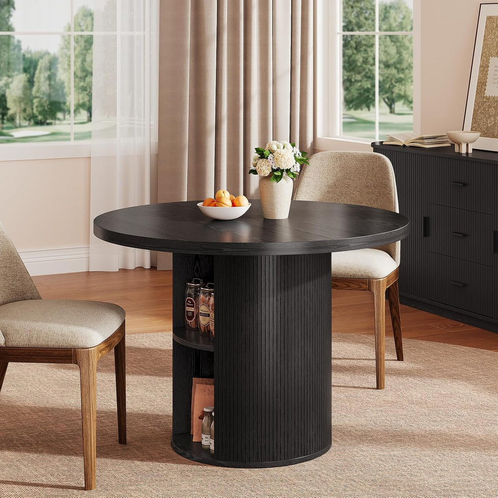 41-78 Inch Extendable Dining Table for 4-8, Fluted Expandable Kitchen Table with Storage, 2 Leaf, Mid Century Modern